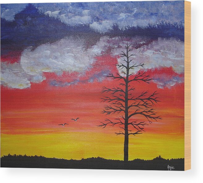 Sunrise Wood Print featuring the painting Morning Flight by Angie Butler