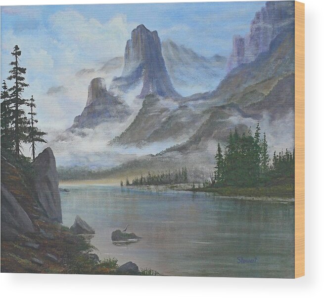 Landscape Wood Print featuring the painting Morning Mist by William Stewart