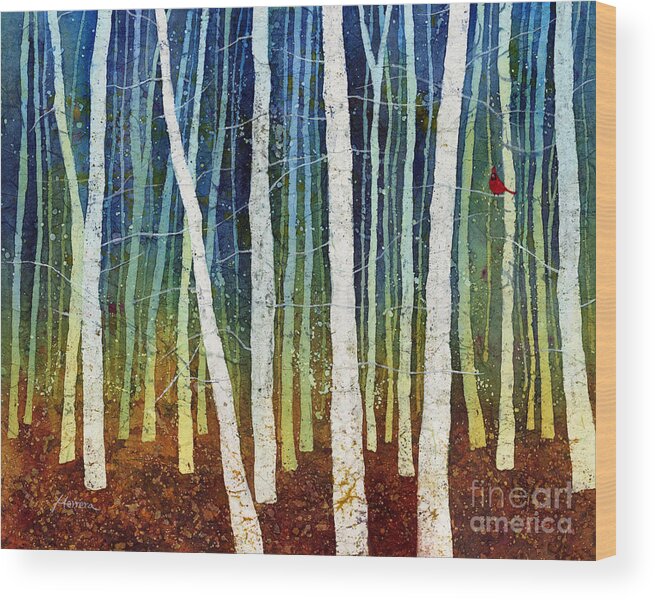 Cardinal Wood Print featuring the painting Morning Song 3 by Hailey E Herrera