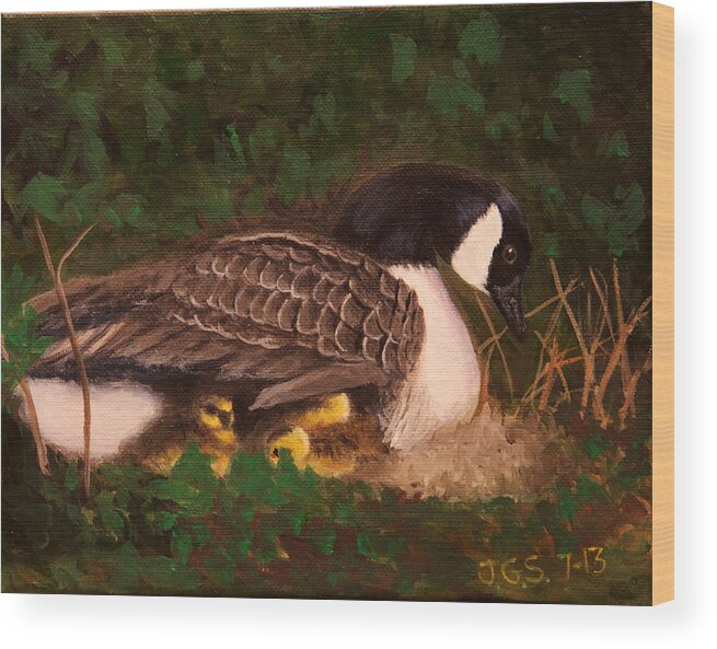 Canadian Geese Wood Print featuring the painting Mother Goose by Janet Greer Sammons