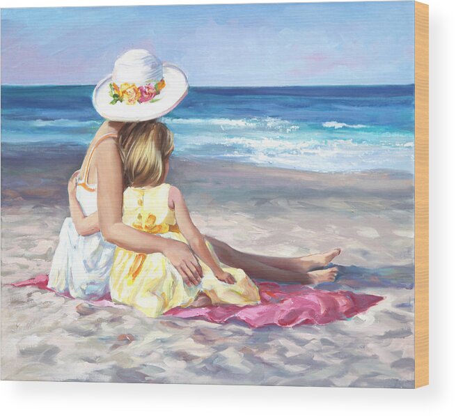 Mom And Daughter Wood Print featuring the painting Mother's Love by Laurie Snow Hein