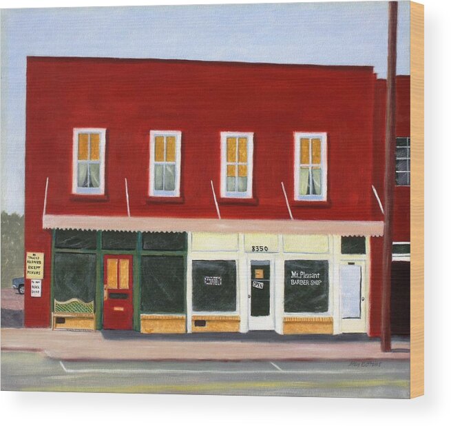 Barber Wood Print featuring the painting Mount Pleasant Barber Shop by Stacy C Bottoms