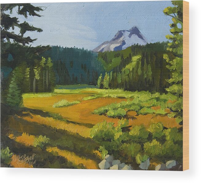 Landscape Wood Print featuring the painting Mt. Hood Meadow by Alice Leggett