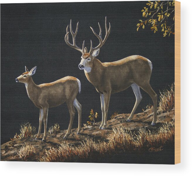 Deer Wood Print featuring the painting Mule Deer Ridge by Crista Forest