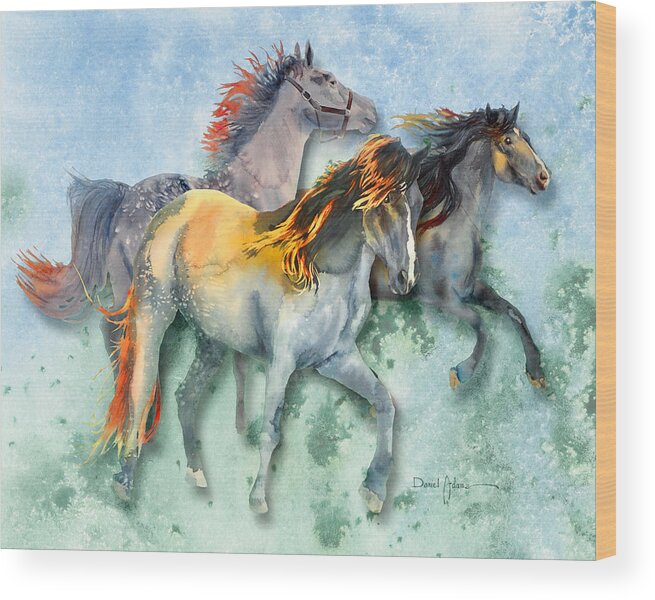 Horse Wood Print featuring the painting Multi-Horses Daniel Adams by Daniel Adams