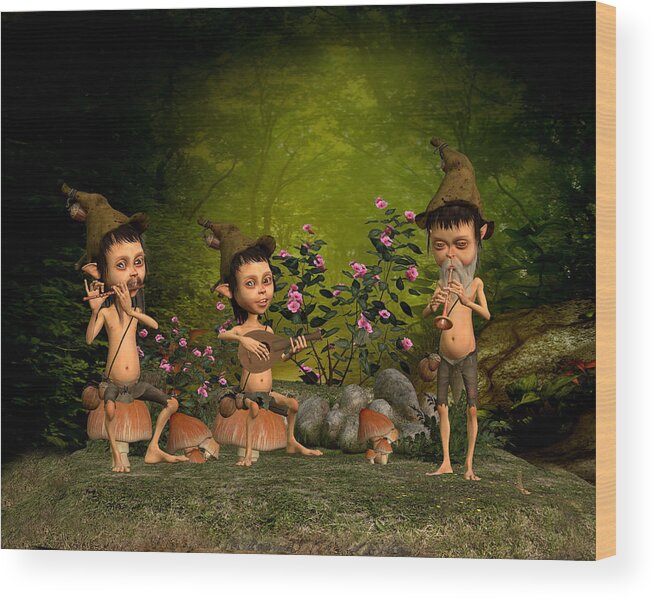 Fairy Paintings Wood Print featuring the digital art Music in the forest by John Junek