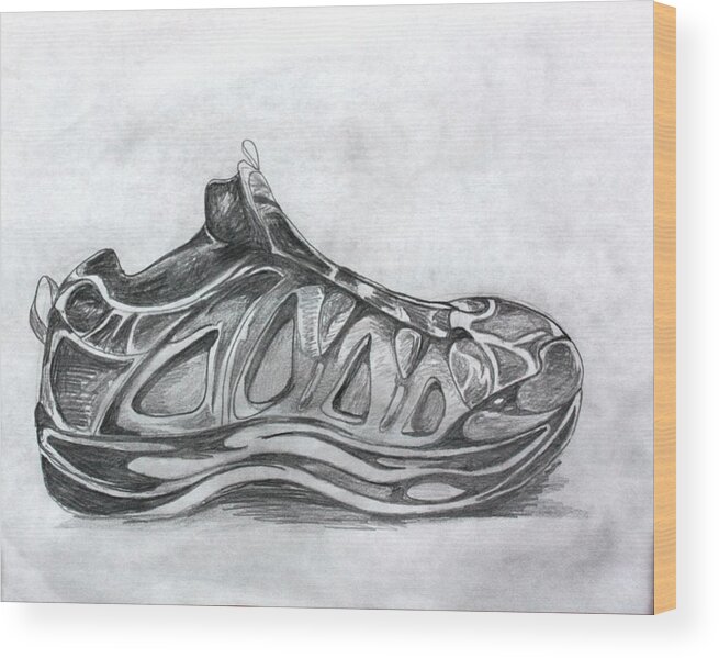 Pencil Wood Print featuring the drawing My Left Foot by Pat Purdy