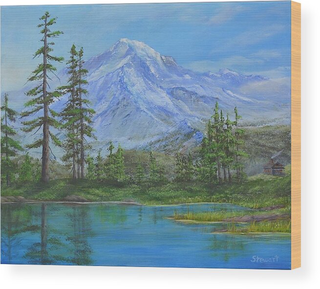 Landscape Wood Print featuring the painting Mystical Mt. Rainier by William Stewart