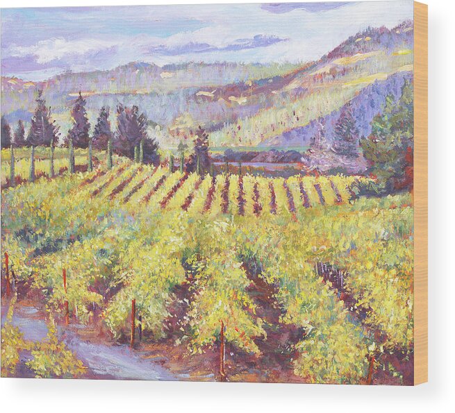 Landscape Wood Print featuring the painting Napa Valley Vineyards by David Lloyd Glover