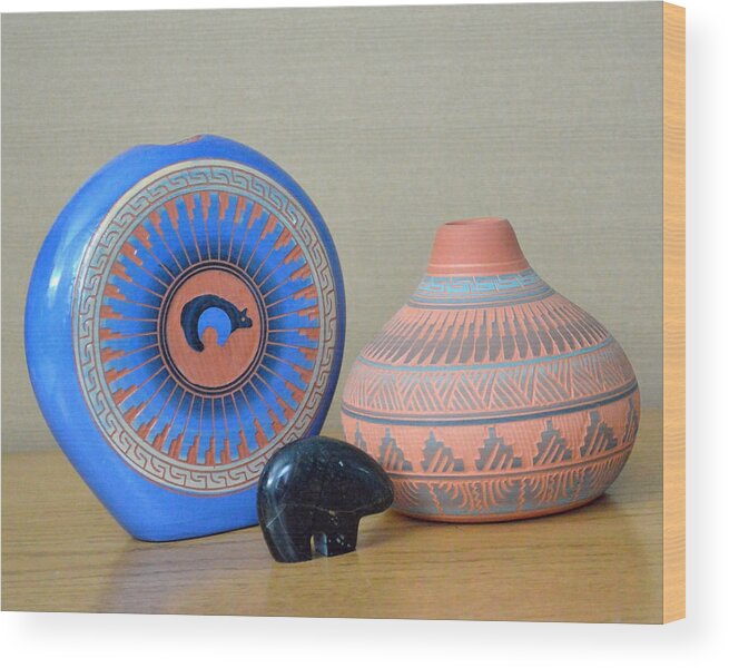 Native American Wood Print featuring the photograph Native American Pottery by Lena Wilhite