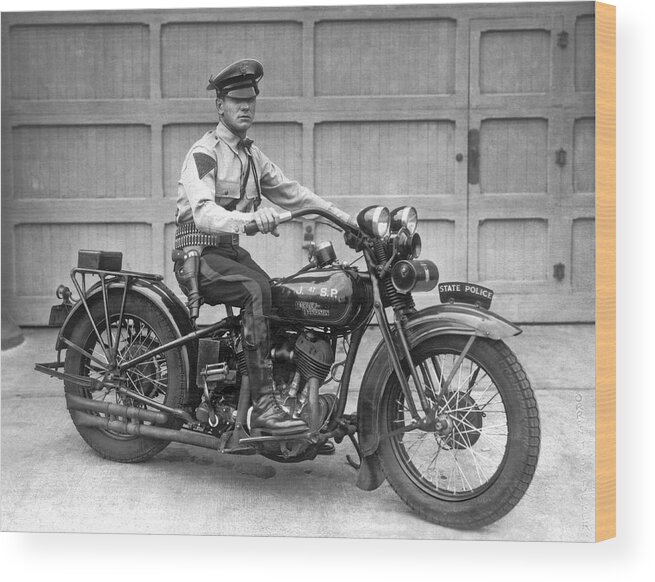 1930 Wood Print featuring the photograph New Jersey Motorcycle Trooper by Underwood Archives
