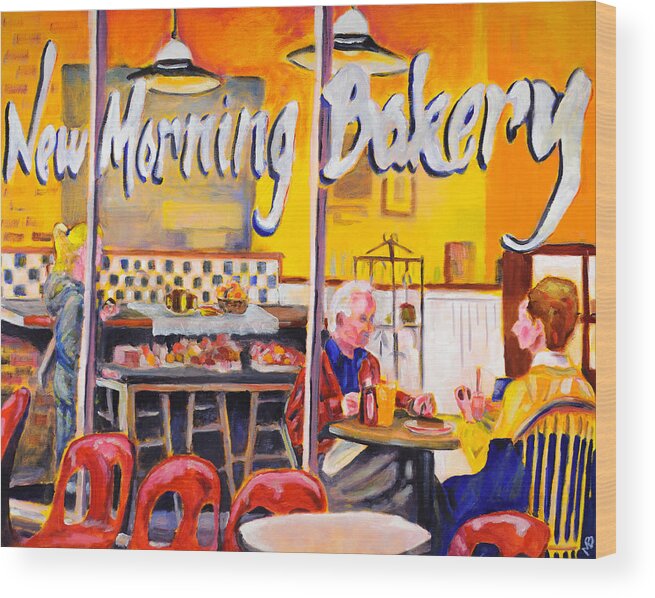 New Morning Bakery Wood Print featuring the painting New Morning Bakery by Mike Bergen
