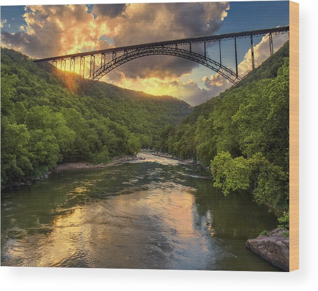 New River Gorge Bridge Wood Print featuring the photograph New River Evening Glow by Mary Almond