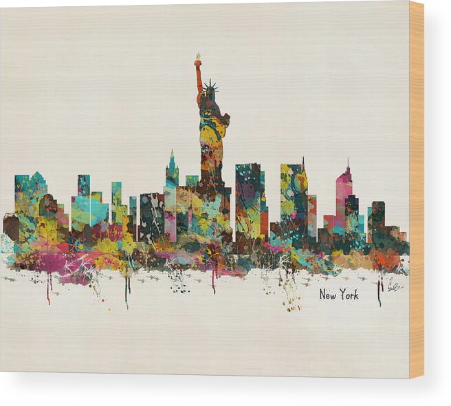 New York Skyline Wood Print featuring the painting New York by Bri Buckley
