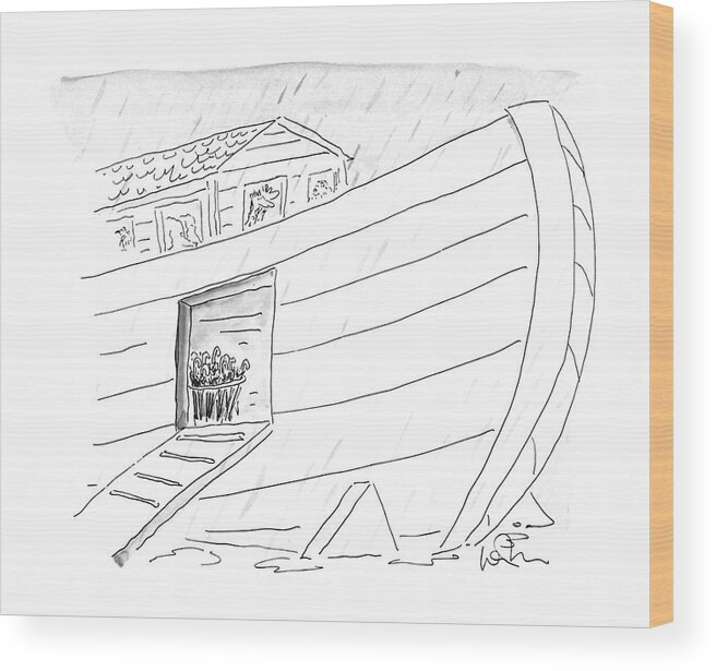 (noah's Ark With An Umbrella Stand In Entrance.) Weather Wood Print featuring the drawing New Yorker October 5th, 1987 by Arnie Levin