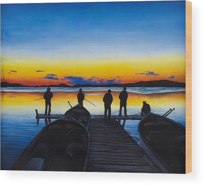Night Wood Print featuring the painting Night Fishing by Aaron Spong
