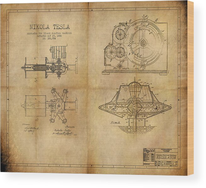 Steampunk Wood Print featuring the painting Nikola Telsa's work by James Christopher Hill