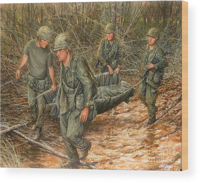 Vietnam War Art Wood Print featuring the painting No one left behind by Bob George
