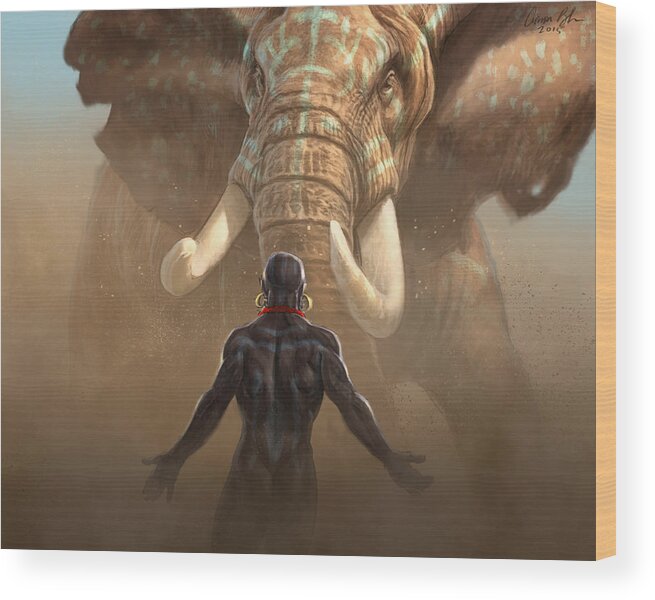 Elephant Wood Print featuring the digital art Nubian Warriors by Aaron Blaise