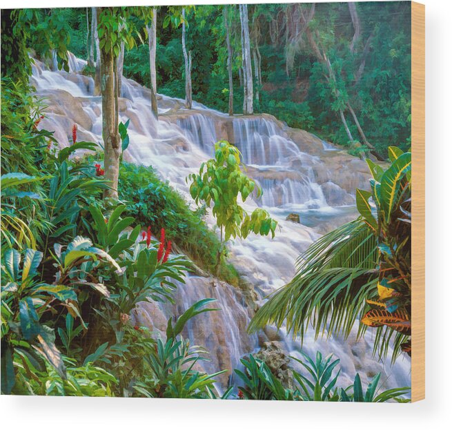 Water Fall Wood Print featuring the digital art Ocho Rios Jamaica by Cliff Wassmann