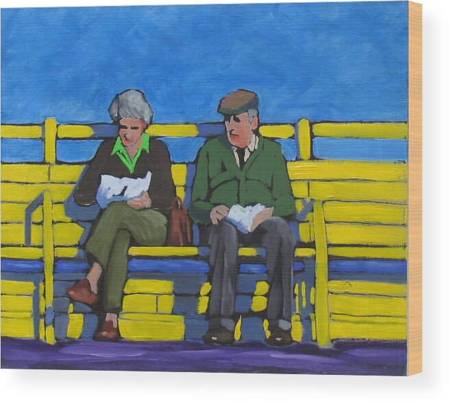 Couple Wood Print featuring the painting Old Couple by Kevin Hughes