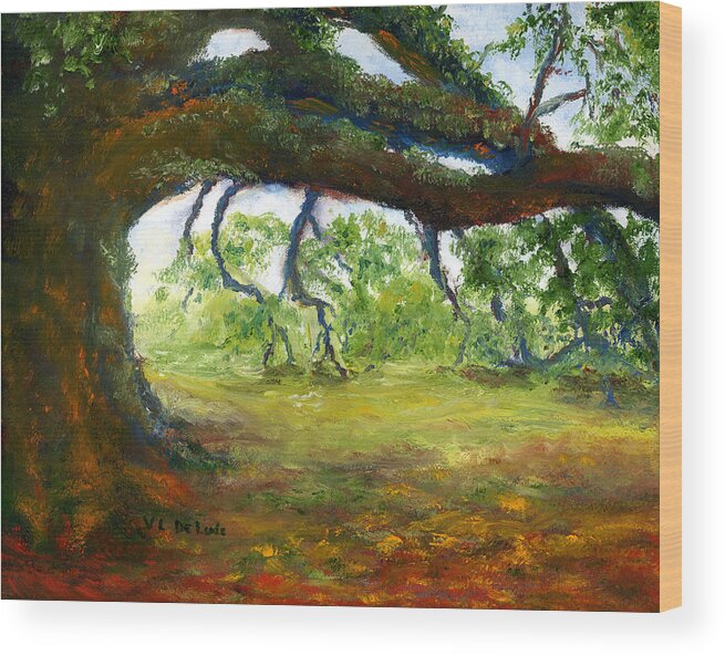 Plantation Wood Print featuring the painting Old Louisiana Plantation Oak Tree by Lenora De Lude