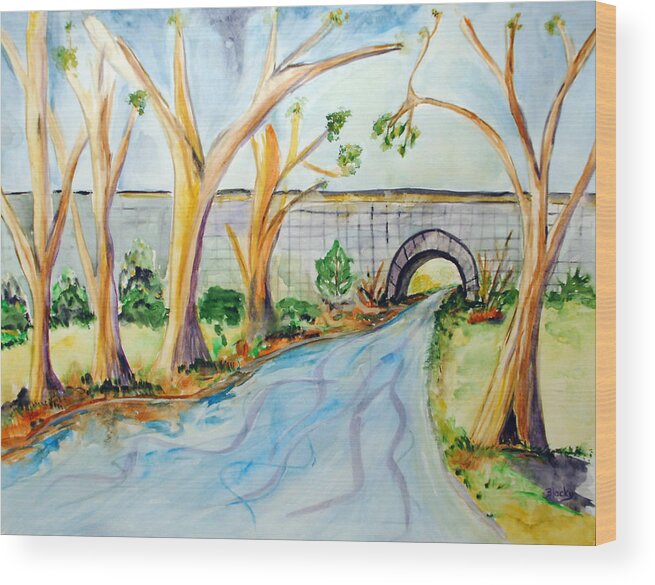 Nature Wood Print featuring the painting Old Stone Bridge by Donna Blackhall