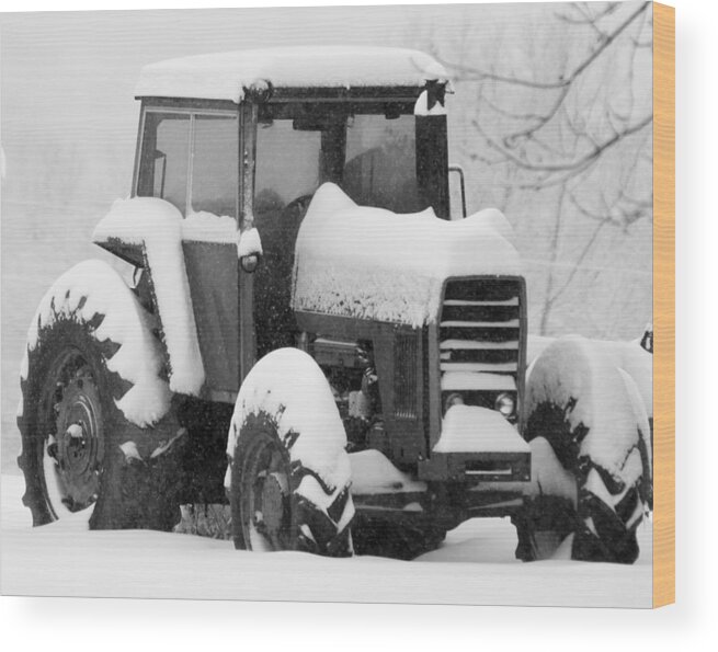 Snow Wood Print featuring the photograph Old Tractor in the Snow by Holden The Moment