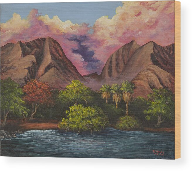Landscape Wood Print featuring the painting Olowalu Valley by Darice Machel McGuire