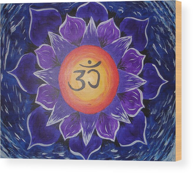 Spiritual Wood Print featuring the painting Om Lotus by Angie Butler