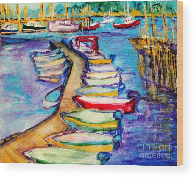 Sailboard Wood Print featuring the painting On The Boardwalk by Helena Bebirian