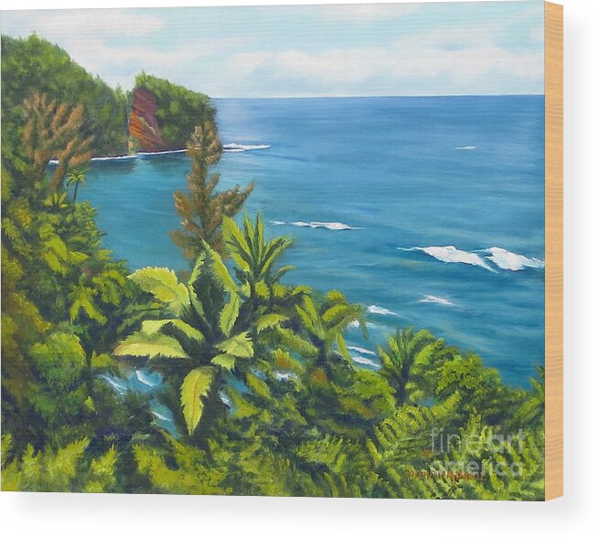 Onomea Bay Wood Print featuring the painting Onomea Bay Hilo Hawaii by Rosemarie Morelli