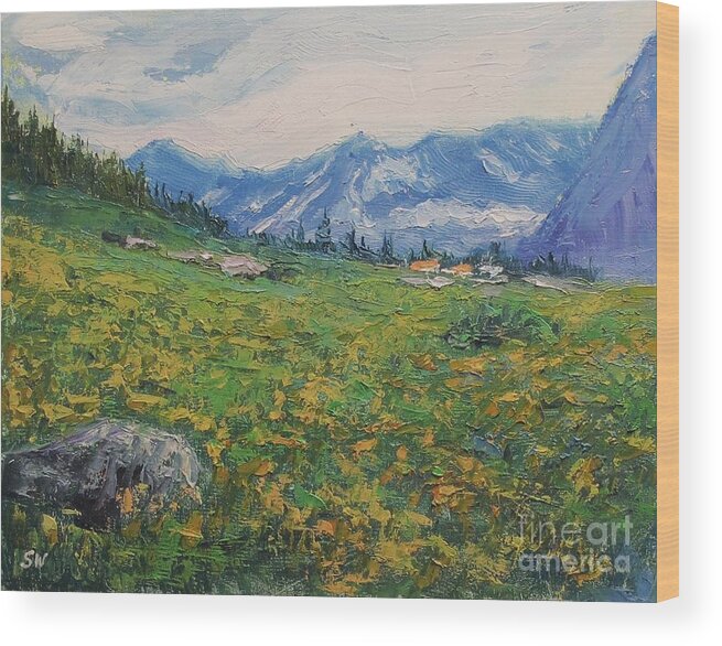Sean Wu Wood Print featuring the painting Open Field by Sean Wu
