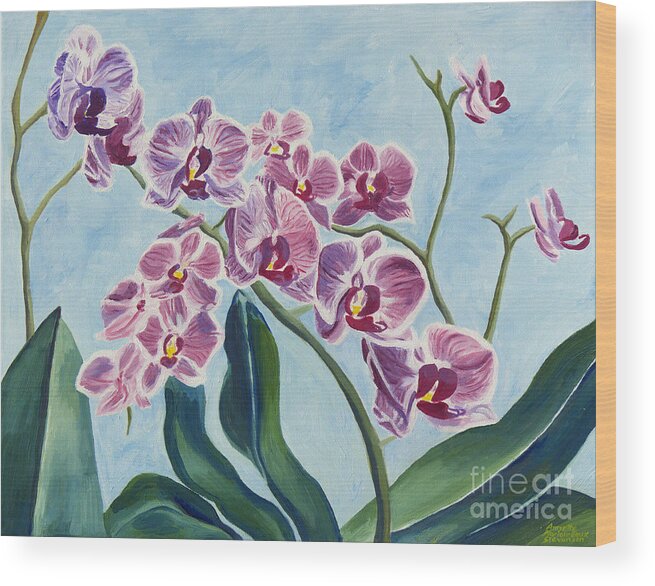 Orchids Wood Print featuring the painting Orchids by Annette M Stevenson