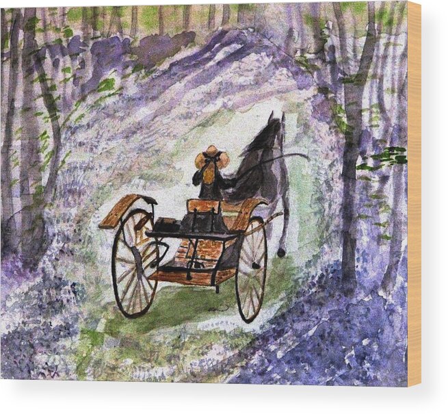 Carts Wood Print featuring the painting Out In The Meadowbrook Cart by Angela Davies