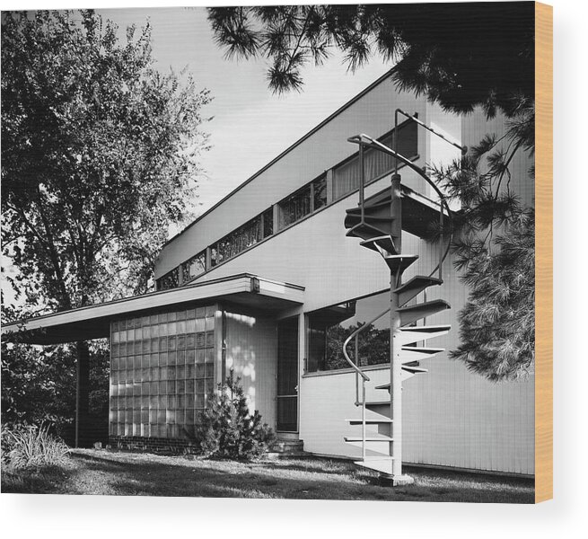 Home Wood Print featuring the photograph Outdoor Spiral Staircase To The Roof-deck Of Mr by Robert M. Damora