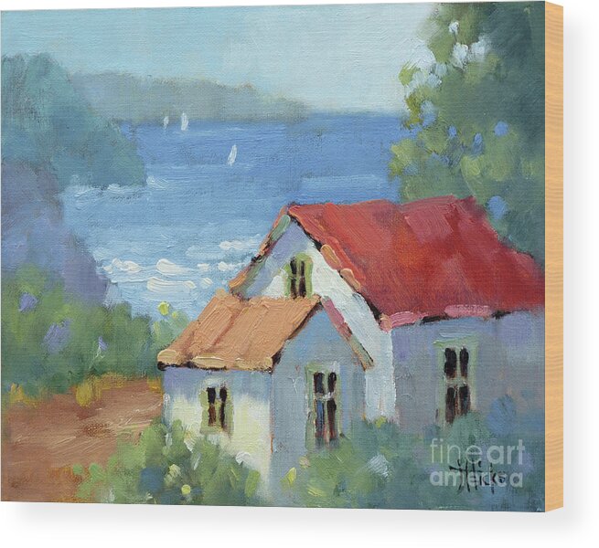 Impressionism Wood Print featuring the painting Pacific View Cottage by Joyce Hicks