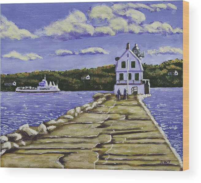 Rockland Wood Print featuring the painting Rockland Breakwater Lighthouse in Maine by Keith Webber Jr