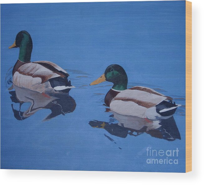 Mallard Ducks Wood Print featuring the painting Pair of Mallards by Margaret Sarah Pardy