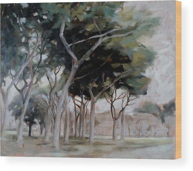 Trees Wood Print featuring the painting Park in Rom by Karina Plachetka