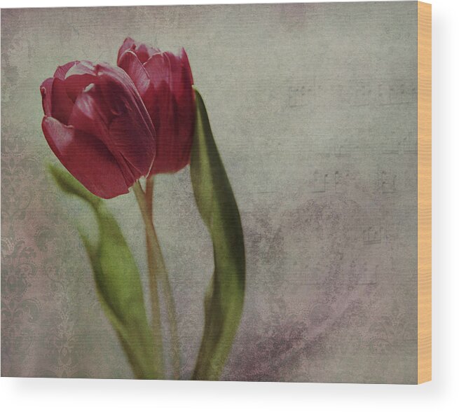 Tulip Wood Print featuring the mixed media Pas De Deux by Claudia Moeckel