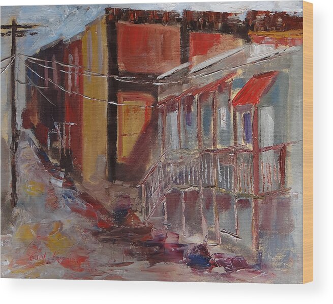 Urban Landscape Wood Print featuring the painting Pastime Alley by Carol Berning