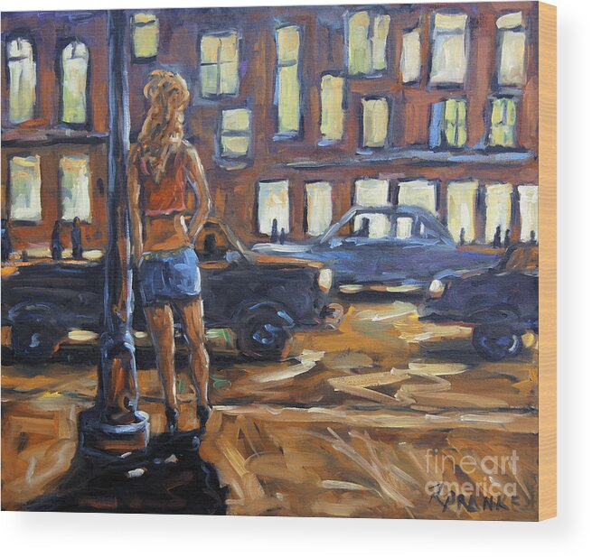 Urban Scene Wood Print featuring the painting Payin the Rent by Prankearts by Richard T Pranke