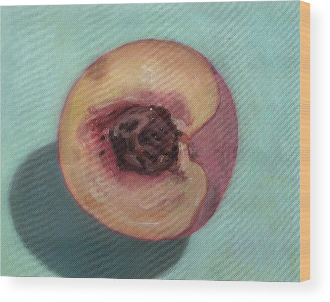 Peach Wood Print featuring the painting Peach Half by Kazumi Whitemoon