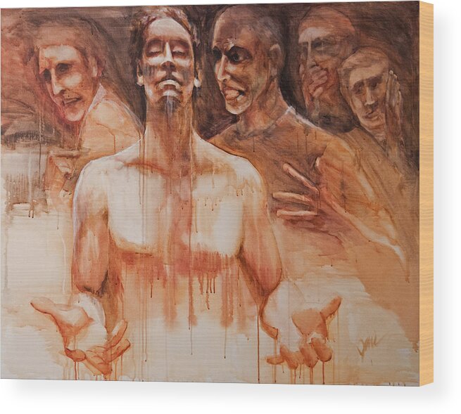 People Wood Print featuring the painting Persecution by Jani Freimann
