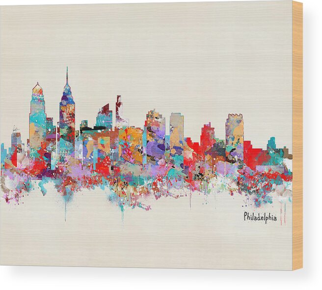 Philadelphia Skyline Wood Print featuring the painting Philadelphia Skyline by Bri Buckley