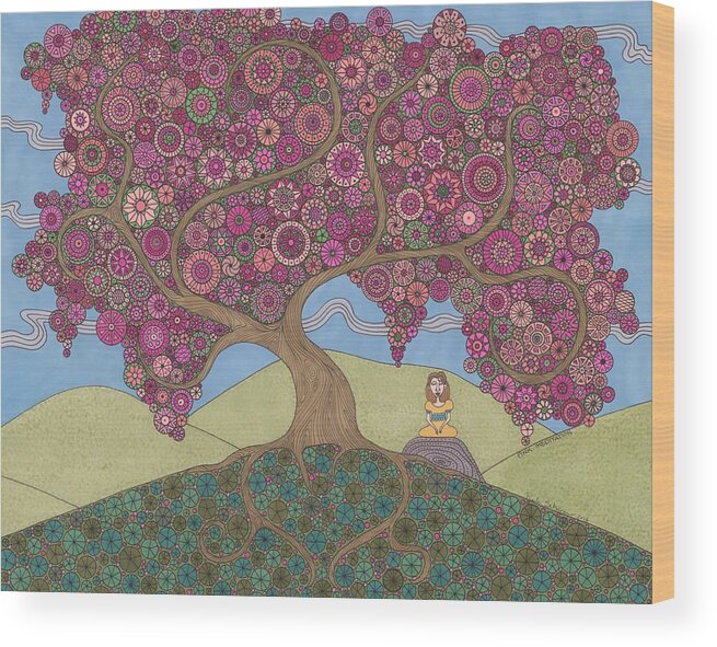 Meditation Wood Print featuring the drawing Pink Meditation by Pamela Schiermeyer