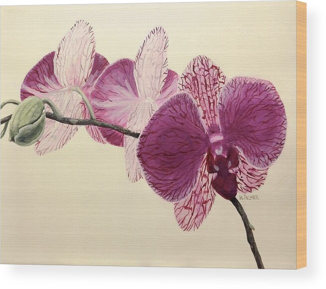 Orchid Wood Print featuring the painting Pink Orchid by Mary Palmer