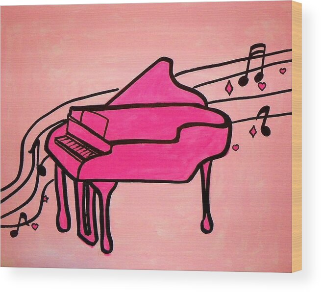 Pink Wood Print featuring the painting Pink Piano by Marisela Mungia