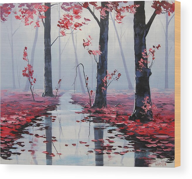 Pink Trees Wood Print featuring the painting Pink Trees River Landscape by Graham Gercken